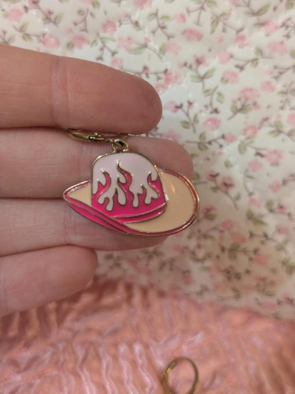 handmade pink flame cowgirl / cowboy dangle earrings